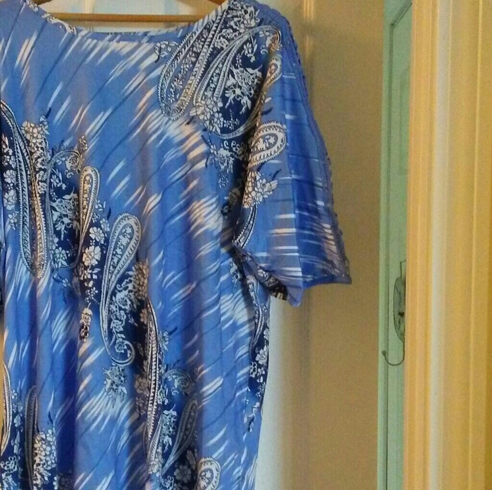 Blue and white peasant blouse